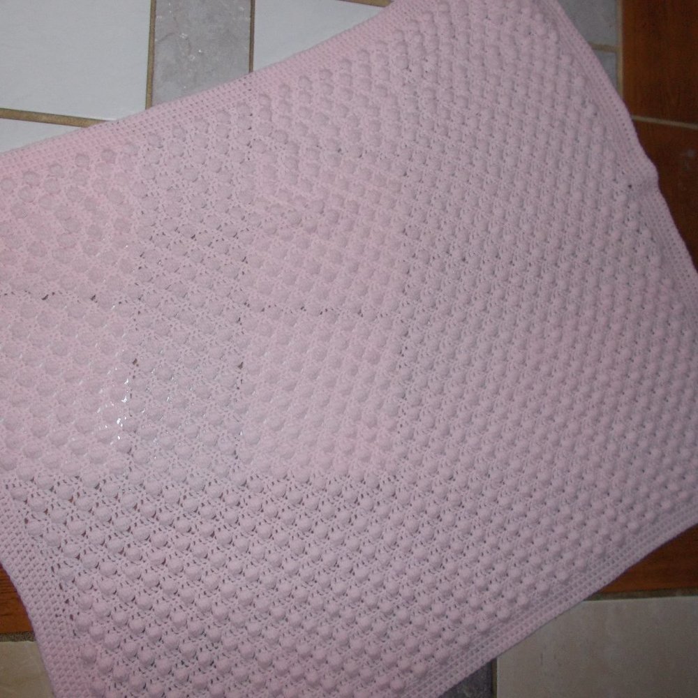 EUC, Pink Crochet baby blanket,  approximately 38"x44"